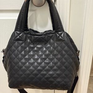 MZ Wallace Leather Small Metro Tote Quilted Black Shoulder Bag